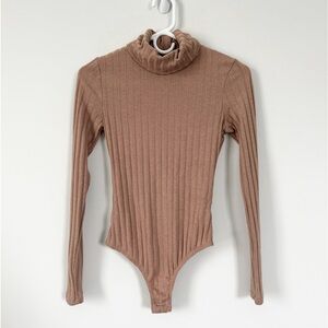 Lulu's | Ribbed Turtleneck Long Sleeve Thong Bodysuit